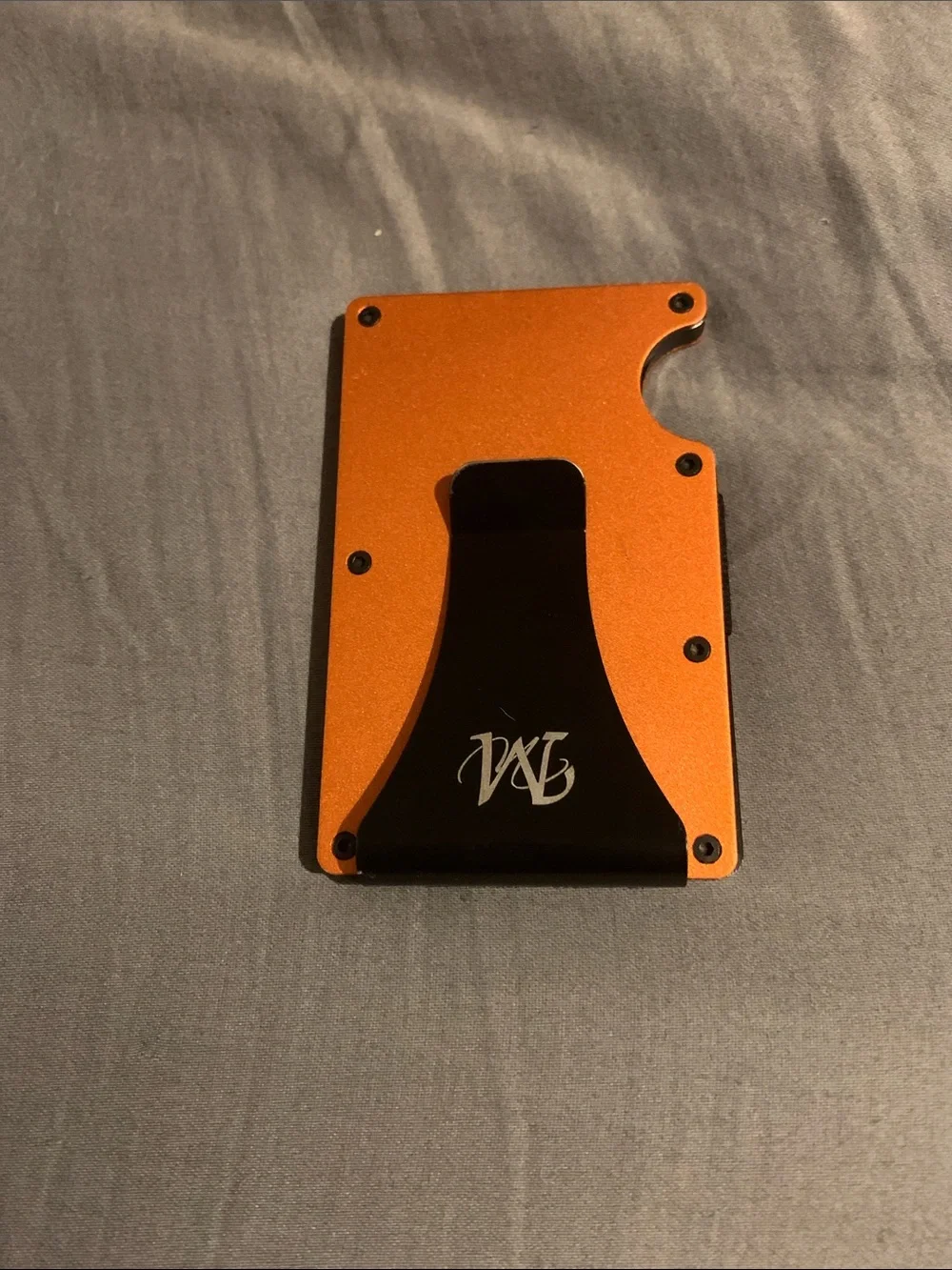 Thin Aluminum Minimalist Wallet with Black Money Clip - Orange